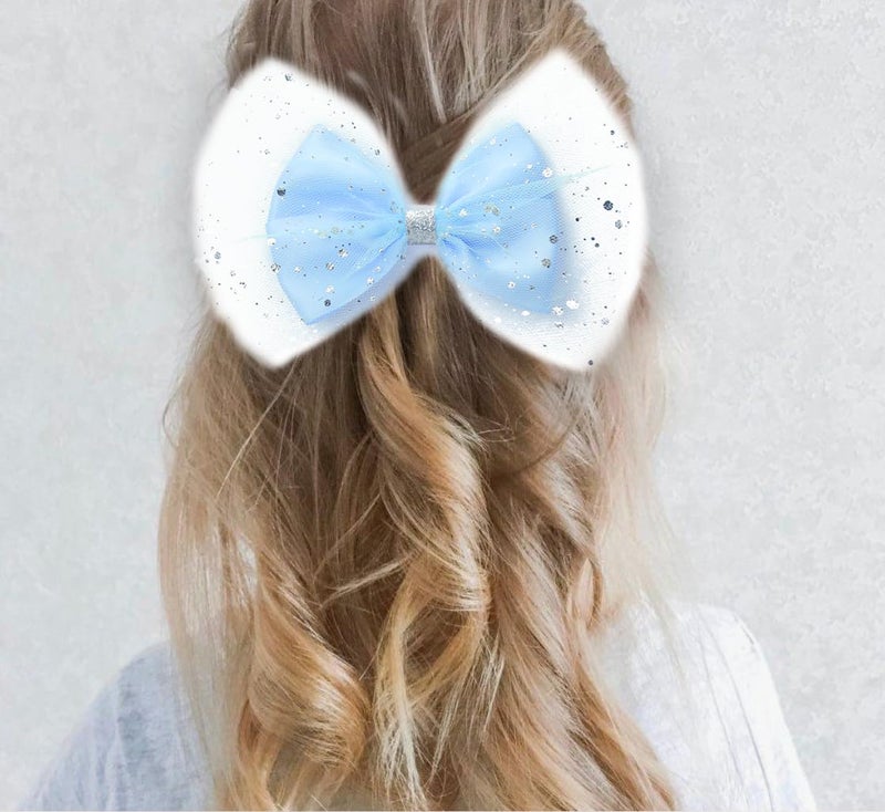 ZOLYCO Large Big 6 Inch Glitter Organza Hair Bow Clips Sequin Party Alligator Clips Mesh Hair Accessories for Women Teens Girls Kids 2 Pcs (Blue) - Image 3